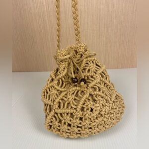 Boho Macramé Drawstring Crossbody Bag | Tan Woven Rope Festival Purse